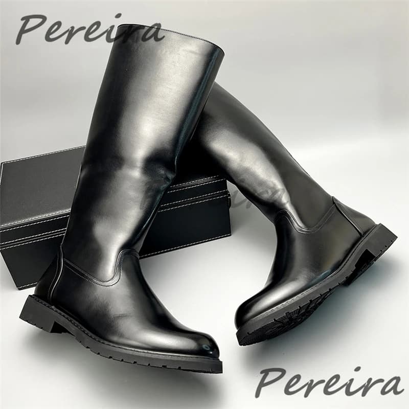 Stivali alti al ginocchio da uomo caldi autunno inverno Stivali lunghi con cerniera laterale in pelle nera con suola spessa Scarpe da uomo versatili alla moda di grandi dimensioni