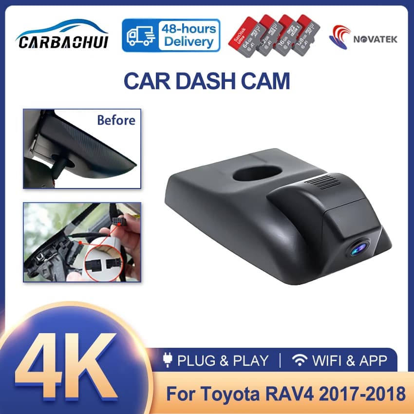Dash Cam 4K UHD, Video Camera for Auto DVR with Night Vision, Plug and Play, Video Recorder with Wi-Fi Integrated for Toyota RAV4 XA40 2017 2018