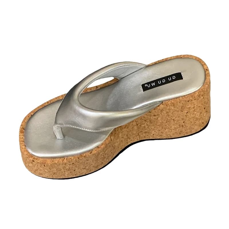 White Flip Flops Woman Wedge Sandals Summer Platform Heels Slippers Leisure Beach Shoes Leopard High Heels Chunky Shoes