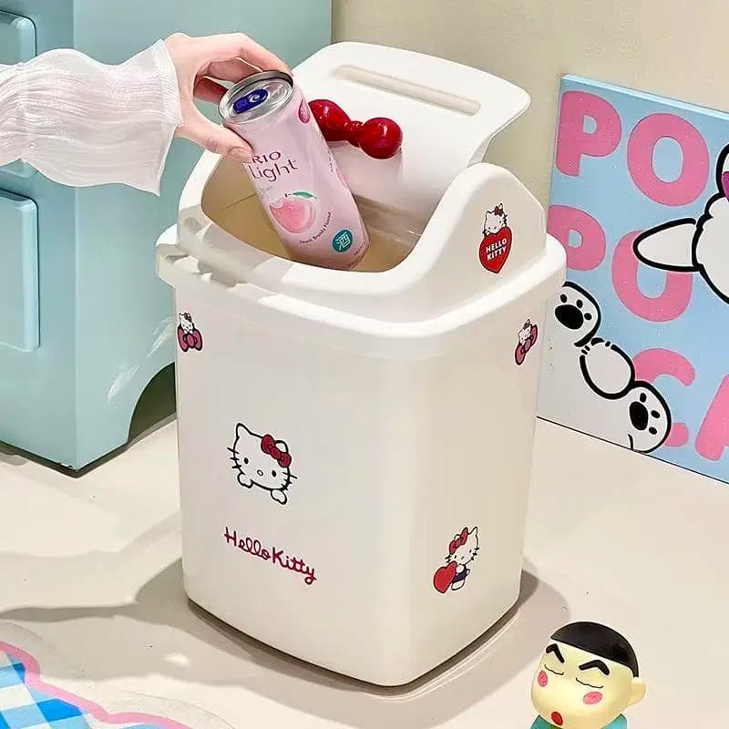 Sanrio HelloKitty Swing Lid Bin Odor Isolation Waste Bin Durable Cute Floor Trash Bin EasyClean SwingGarbage KitchenLivingOffice