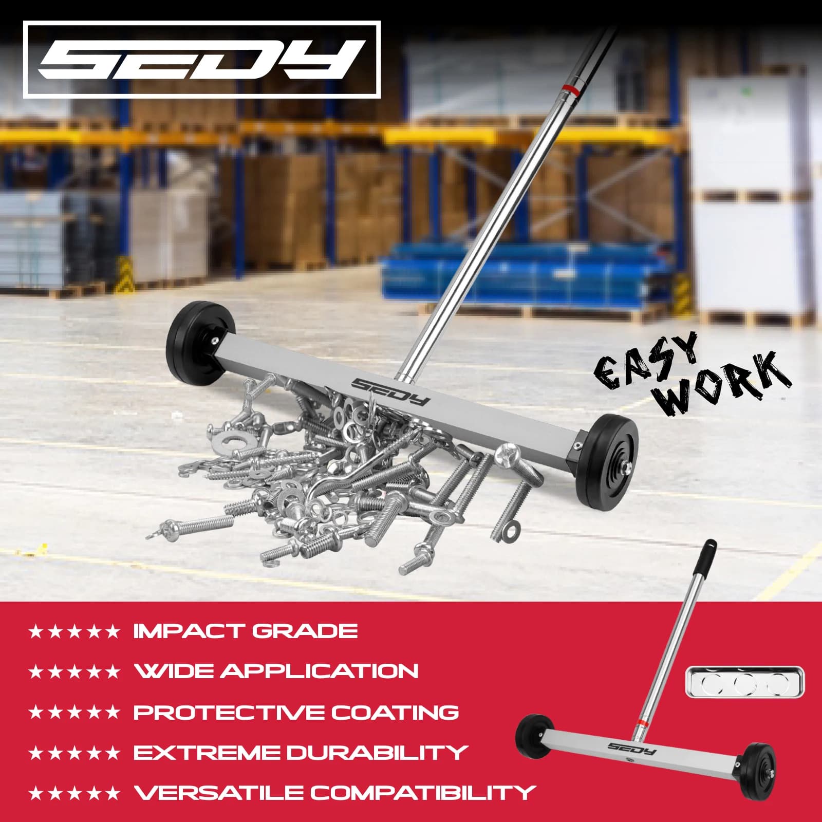 SEDY Spazzatrice magnetica da 17 pollici Rullo magnetico per chiodi Magnete per carichi pesanti Strumento di rotolamento per chiodi con impugnatura telescopica regolabile