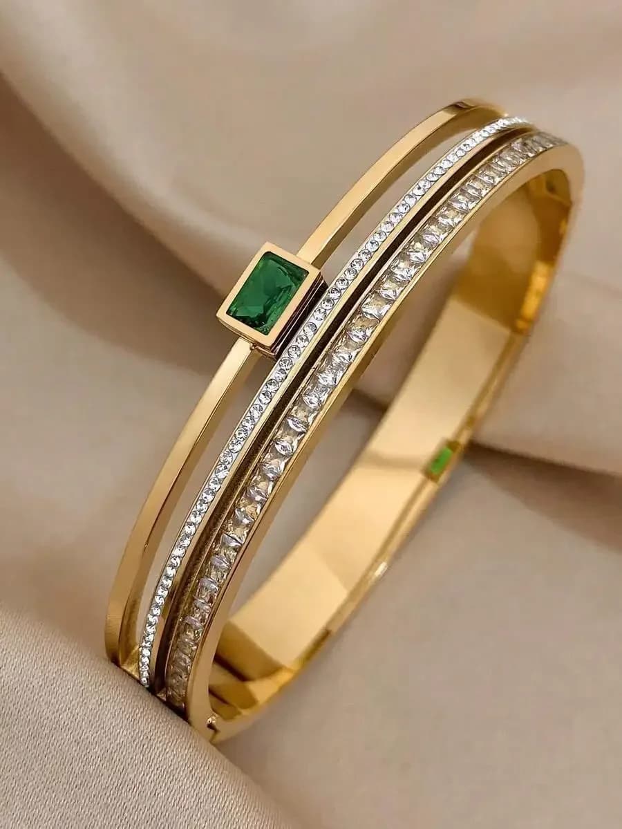 1 Pc Zirconia Beaded Gold Color Bracelets For Women Elegant Stainless Steel Bangle Bracelets Rhinestone Party Valentine's Day Je