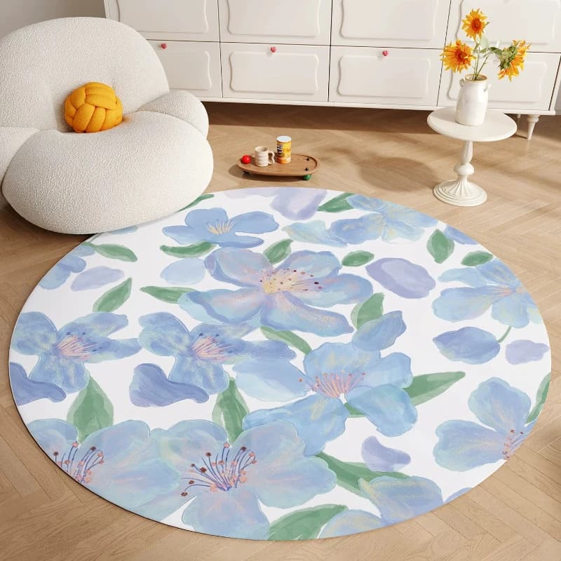 Flower Pattern Bedroom Decor Round Carpet Home Thick Plush Rug French Style Carpets for Living Room Fluffy Soft Lounge Floor Mat