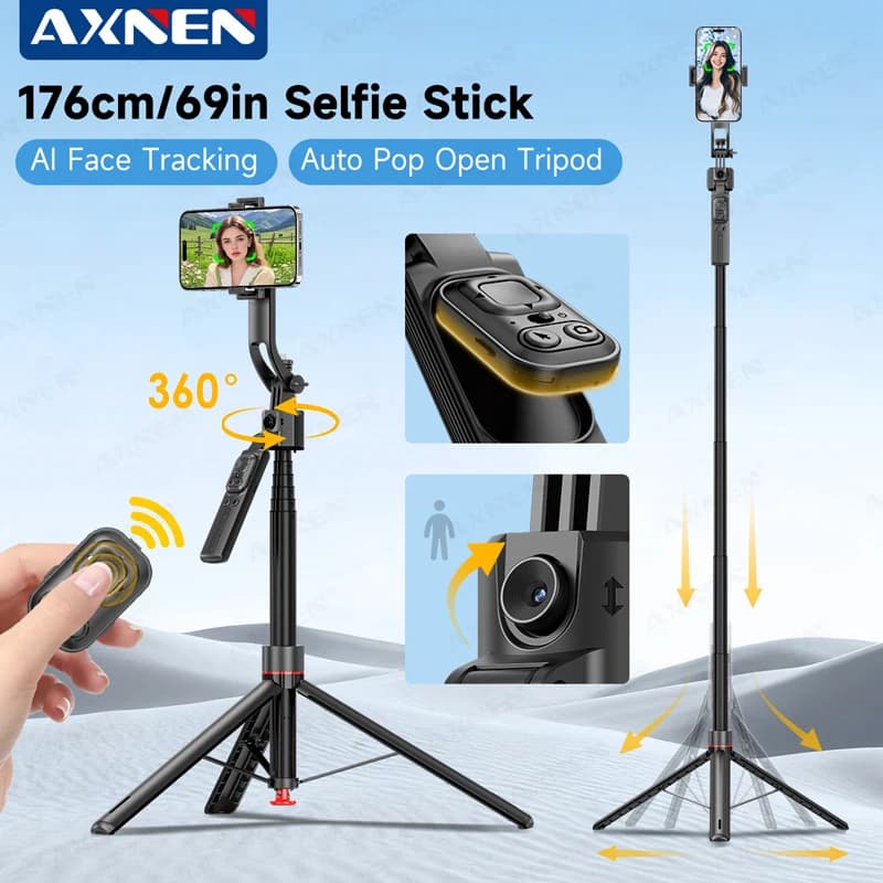360 ° Wheel AI Face Tracking Treppiede Selfie Stick Anti-vibration support for action cam Smartphone Balance Live constants