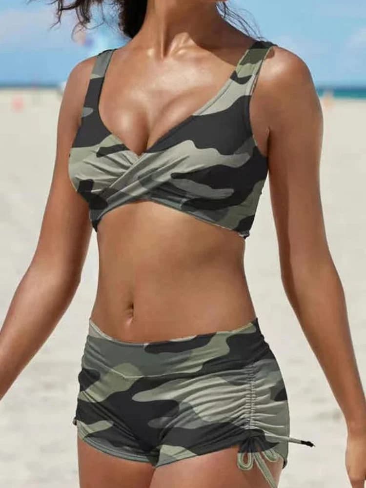 Plus Size costumi da bagno donna Tankini costume da bagno con pantaloncini costume da bagno Sexy Camouflage due pezzi Bikini Set Maillot De Bain Femme