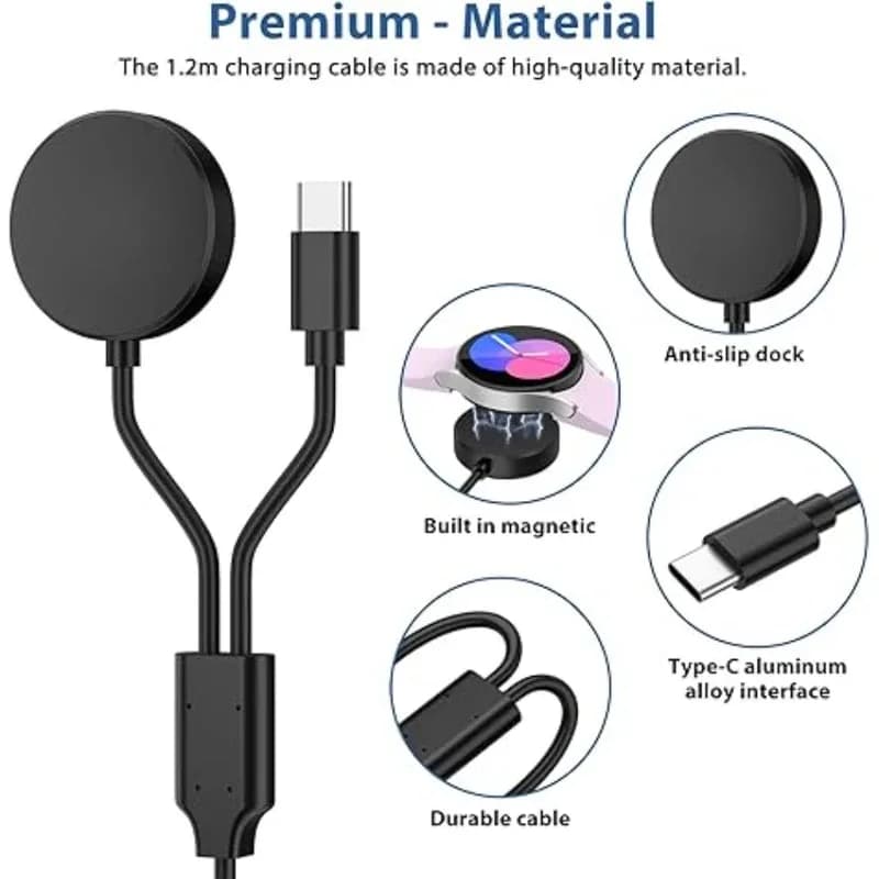 Caricabatterie 2 in 1 per Samsung Galaxy Watch 4/3/Active 2/Active USB smartwatch cavo di ricarica sostitutivo