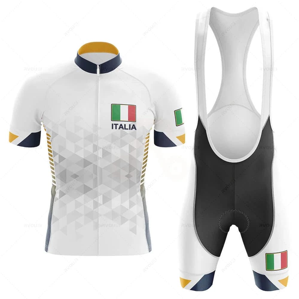 New Italy Uomo Abbigliamento da ciclismo estivo Kit di abbigliamento traspirante Pantaloncini con bretelle a maniche corte MTB Ropa Ciclismo Maillot Wear Tuta da bicicletta