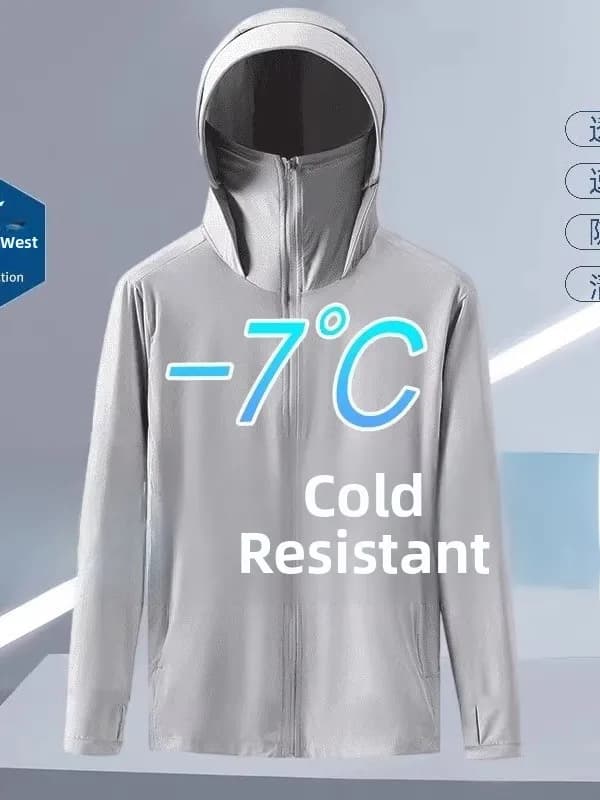 Men's Summer Ice Silk Breathable Thin UV Protection Clothing Fishing Jacket Loose Fit Long Sleeve Hooded Cool Style Pure Color