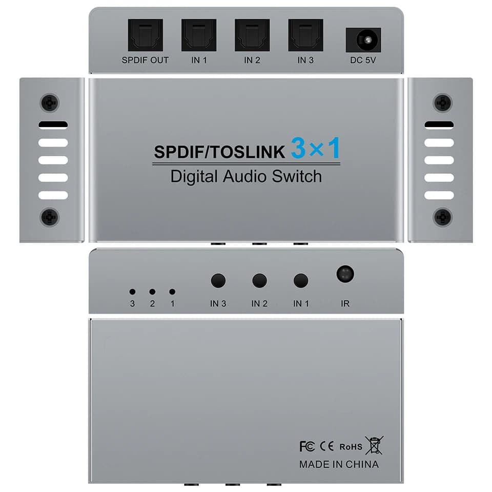 Switch digitale SPDIF/Toslink 3x1 con telecomando IR Audio digitale SPDIF Toslink Switcher in fibra ottica 3 in 1 uscita per PS5