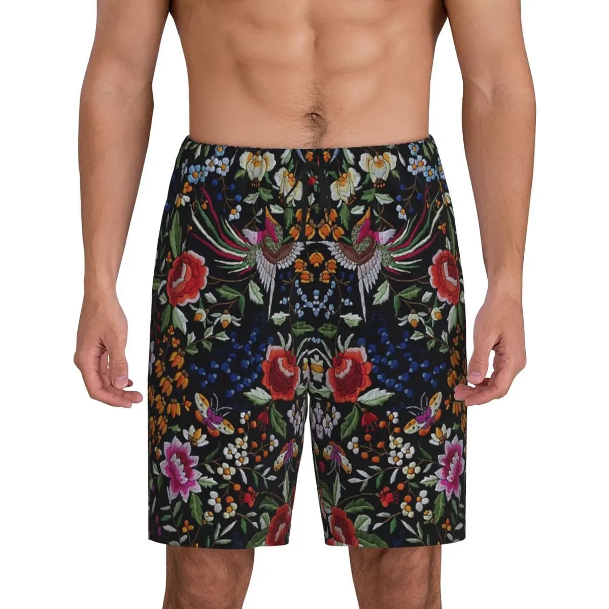 Custom Spanish Flamenco Manton Shawl Motif Short Pajama Pants Men Sleepwear Sleep Lounge Bottom Shorts Sleeping Pants