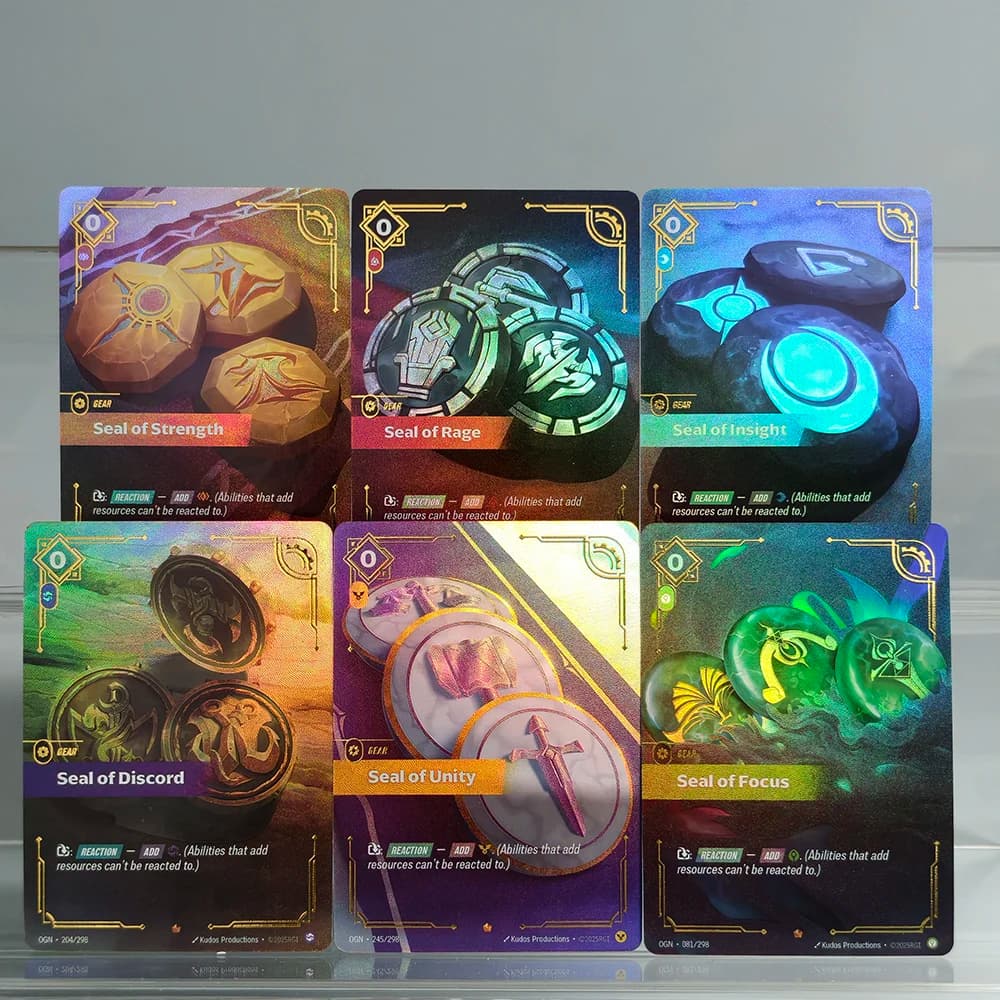 Carte da Collezione Fai-da-Te League of Legends in Inglese: Sigillo della Discordia, Unità, Rabbia, Intelligenza, Concentrazione, Forza, OGN