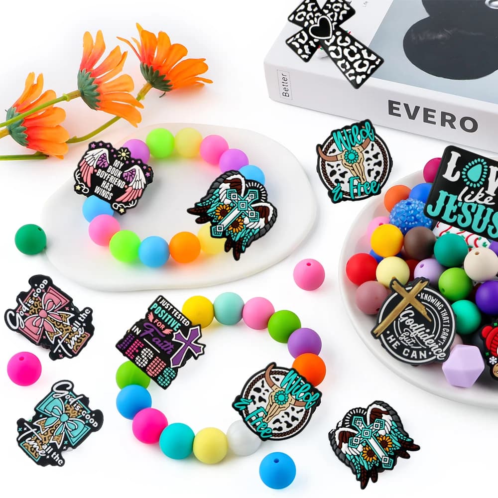 5 pieces of New Cross Focus silicone beads for DIY, necklaces, bracelets, key rings, pens, accessories for jewelry creation.