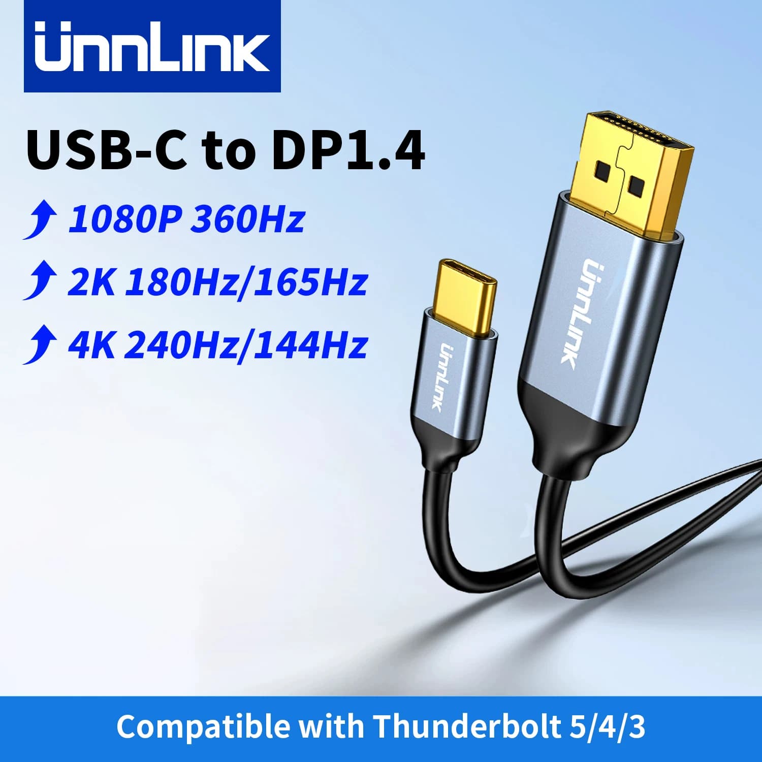 Cavo Unnlink USB C a DisplayPort 8K 60Hz, 4K 144Hz/240Hz, Type-C a DP 1.4 Compatibile con Thunderbolt 5/4/3 per Collegare Laptop a Monitor