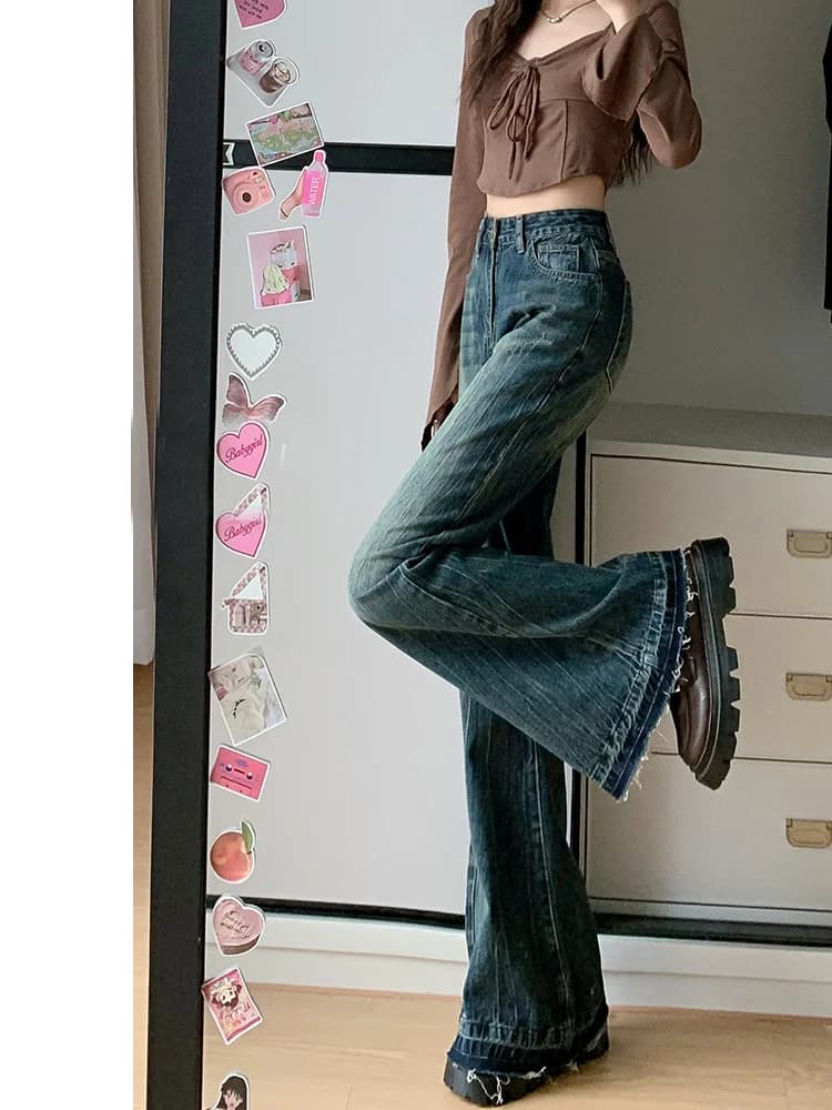 Jeans da donna a vita bassa stile centrota ricamo motivo floreale stampa grafica decorazione artistica pantaloni femminili denim da donna