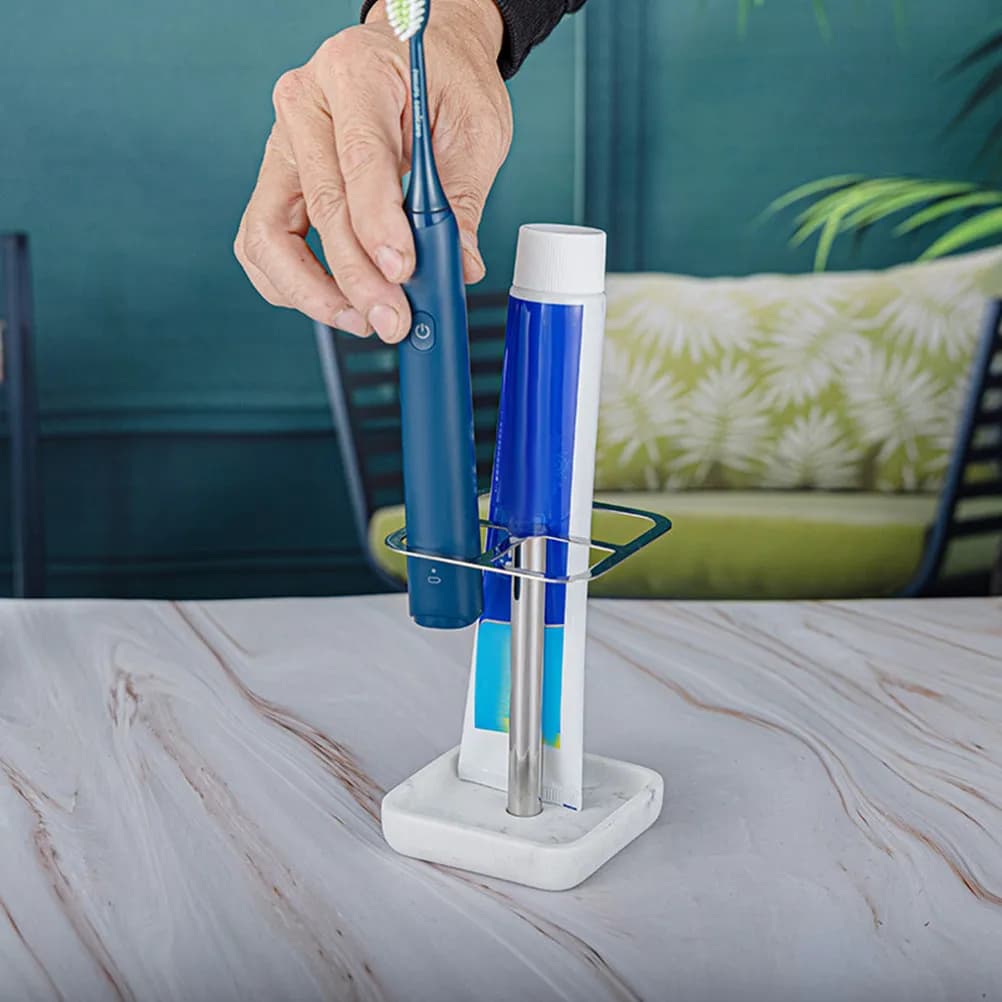Portaspazzolino in Acciaio Inox e Resina per Piano di Lavoro con Design Organizzatore Multifunzionale, Accessori per Bagno