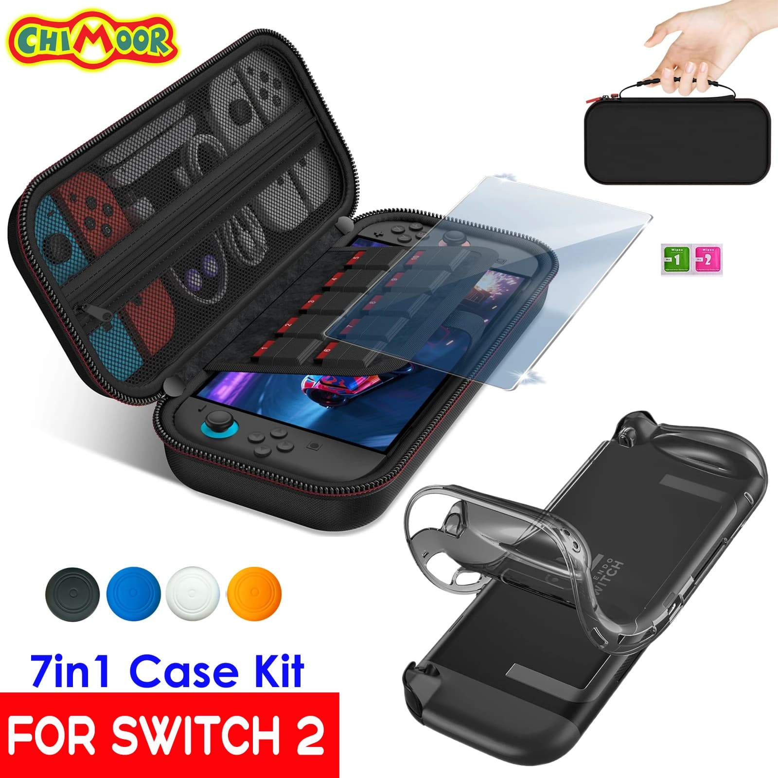 Kit custodia da trasporto per Switch 2 (2025), custodia da viaggio rigida per console di gioco NS2 con pellicola per schermo, custodia in TPU, cappucci per joystick