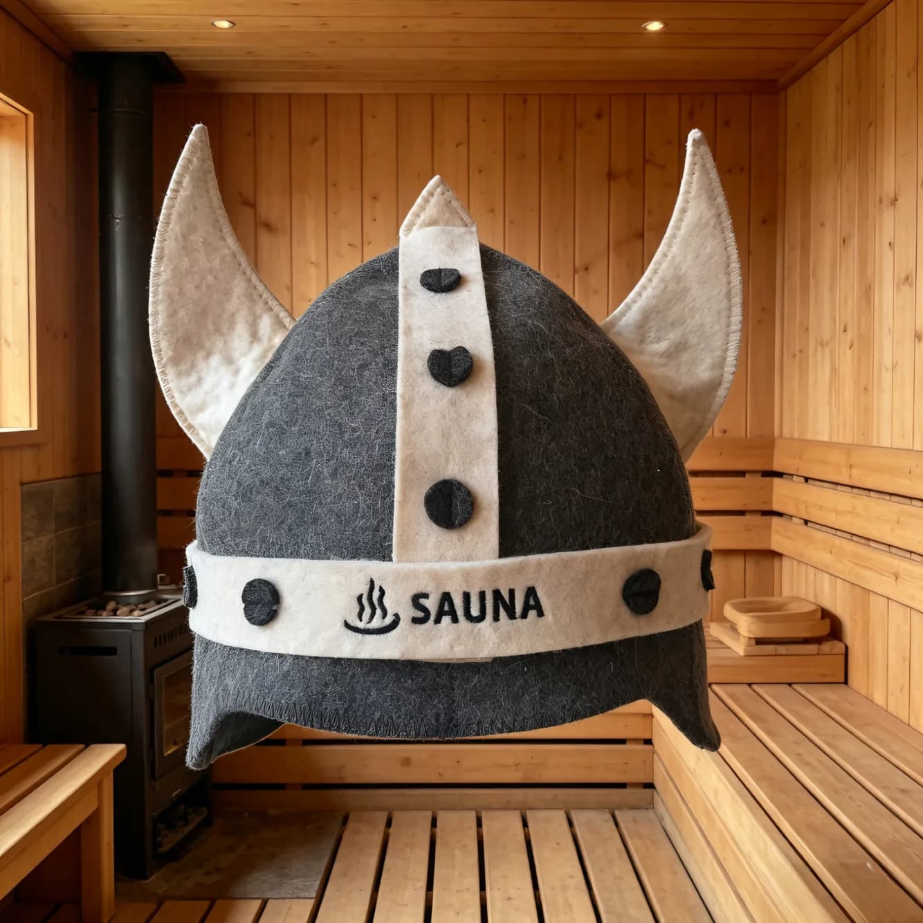 Viking Horn Wool Felt Sauna Hat Pure Wool Russian Banya Cap Heat Insulation Anti-scald SPA Bath Hat With SAUNA Embroidery Unisex
