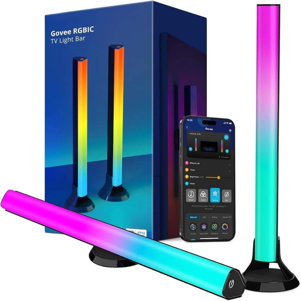 Barre di Retroilluminazione RGBIC per TV da 15 Pollici per Schermi da 45-70 Pollici, Controllo Smart WiFi tramite App, Compatibile con Alexa e Google Assistant