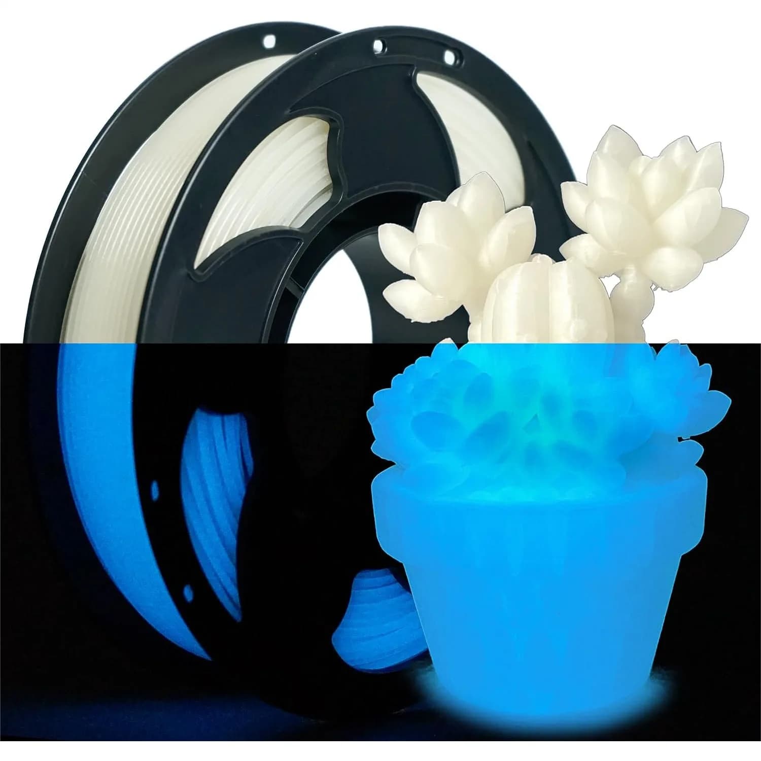 Filamento PLA Luminescente 1.75mm, Blu Luminoso per Stampanti 3D, Bobina Piccola da 250g per Stampanti FDM, Avvolgimento Ordinato