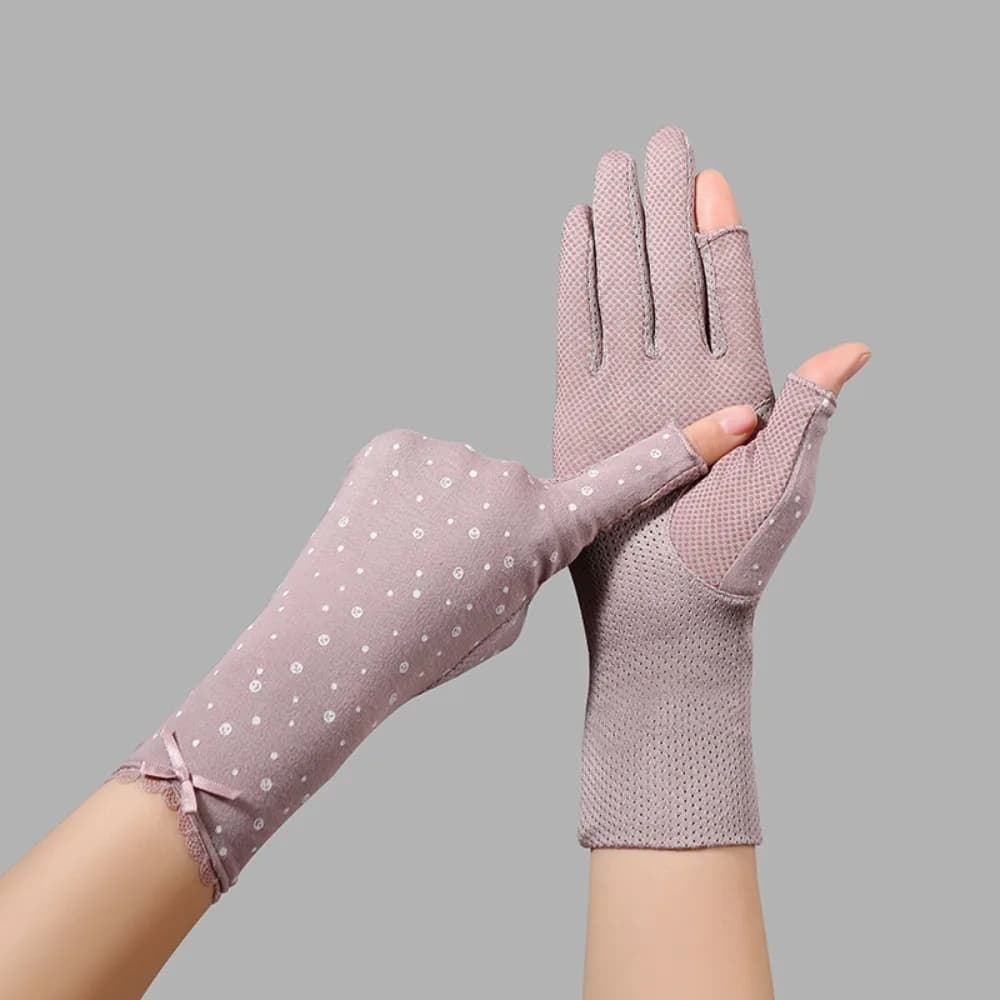 Guanti da guida alla moda con finiture in pizzo, sottili, anti-UV, da ciclismo, antiscivolo, di media lunghezza, per protezione solare