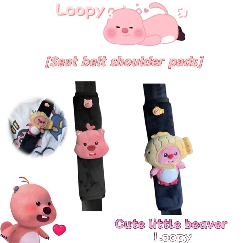 Car Seat Belt Decoration Plush Beaver Black Seat Belt Shoulder Protector Little Beaver Loopy Cute Girl Decoration Car Accessory