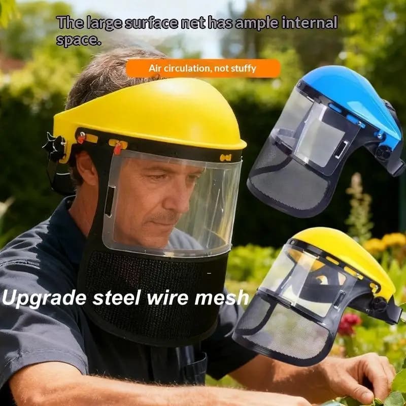 1Pcs Lawn Mower Wire Mesh Protective Cover Adjustable Safety Helmet Hat Garden Grass Trimmer Protective Mask Shield