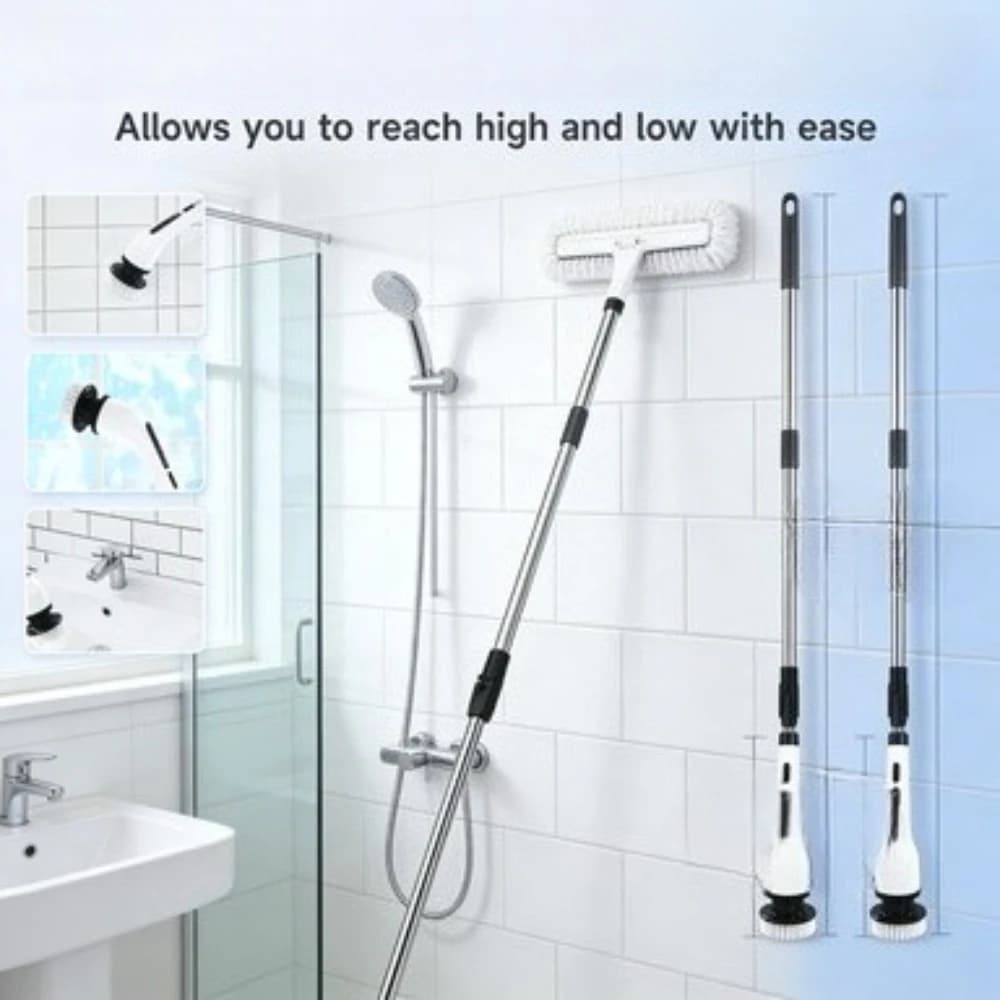 Spazzola Elettrica 9-in-1, Pulitore Rotante Multifunzione per Bagno, Cucina, WC, Auto, Macchina per Pulizia Profonda Domestica