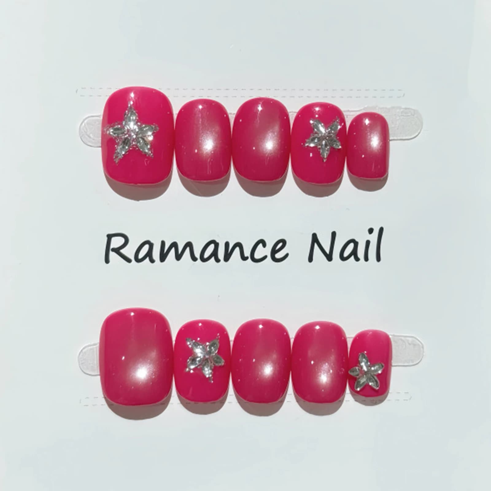 10 Pezzi Unghie Finte Press-On Fatte a Mano con Decorazioni a Stella di Cristallo, Unghie Acriliche Corte Rosa per Ragazze Y2K, Unghie Finte Adesive a Copertura Totale