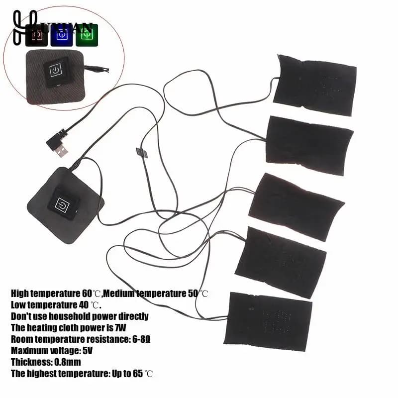 USB Clothes Heater Pad With 3 Gear Adjustable Temperature 5 In 1 Electric Heating Sheet Heating Warmer Pad For Vest Jacket