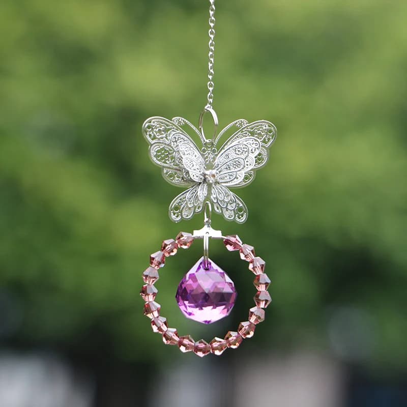 1 pz farfalla acchiappasole prisma di cristallo palla pendolo Feng Shui pendenti appesi arcobaleno acchiappasole finestra decorazione del giardino