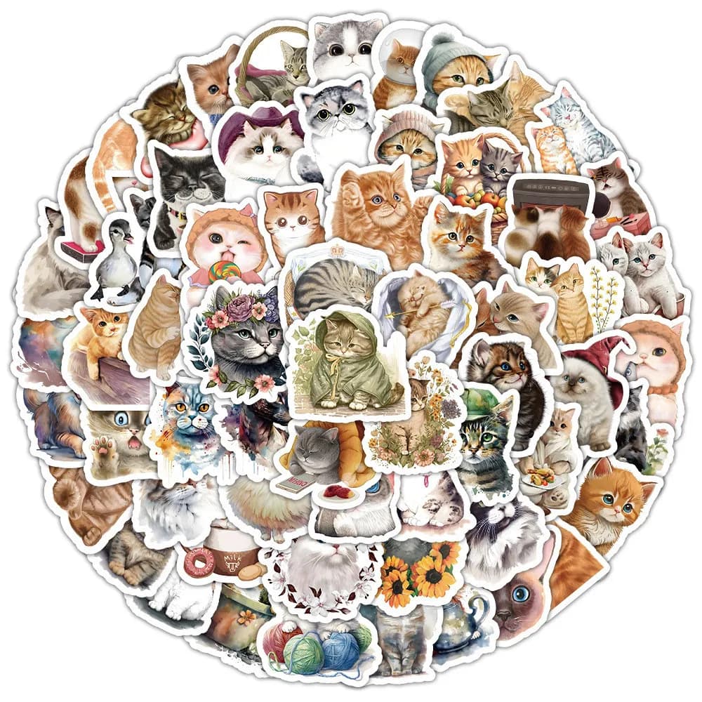 100 pezzi di cartoni animati simpatici gatti acquerello graffiti adesivi per casco bicicletta mano conto astuccio decalcomanie