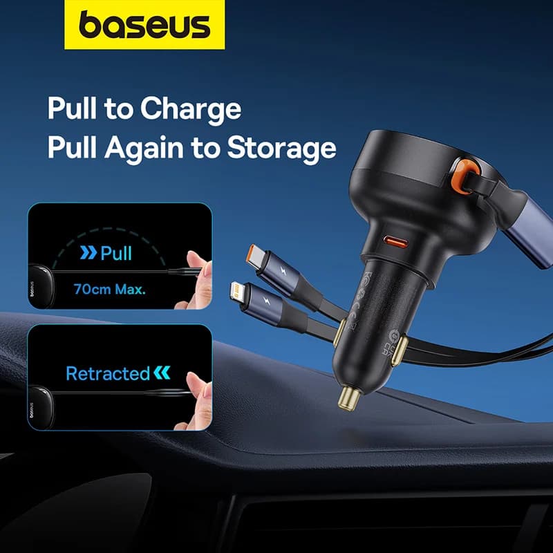Baseus gun Pro caricabatteria da auto C + cavo iP retrattile 55W e 60W Cluster nero