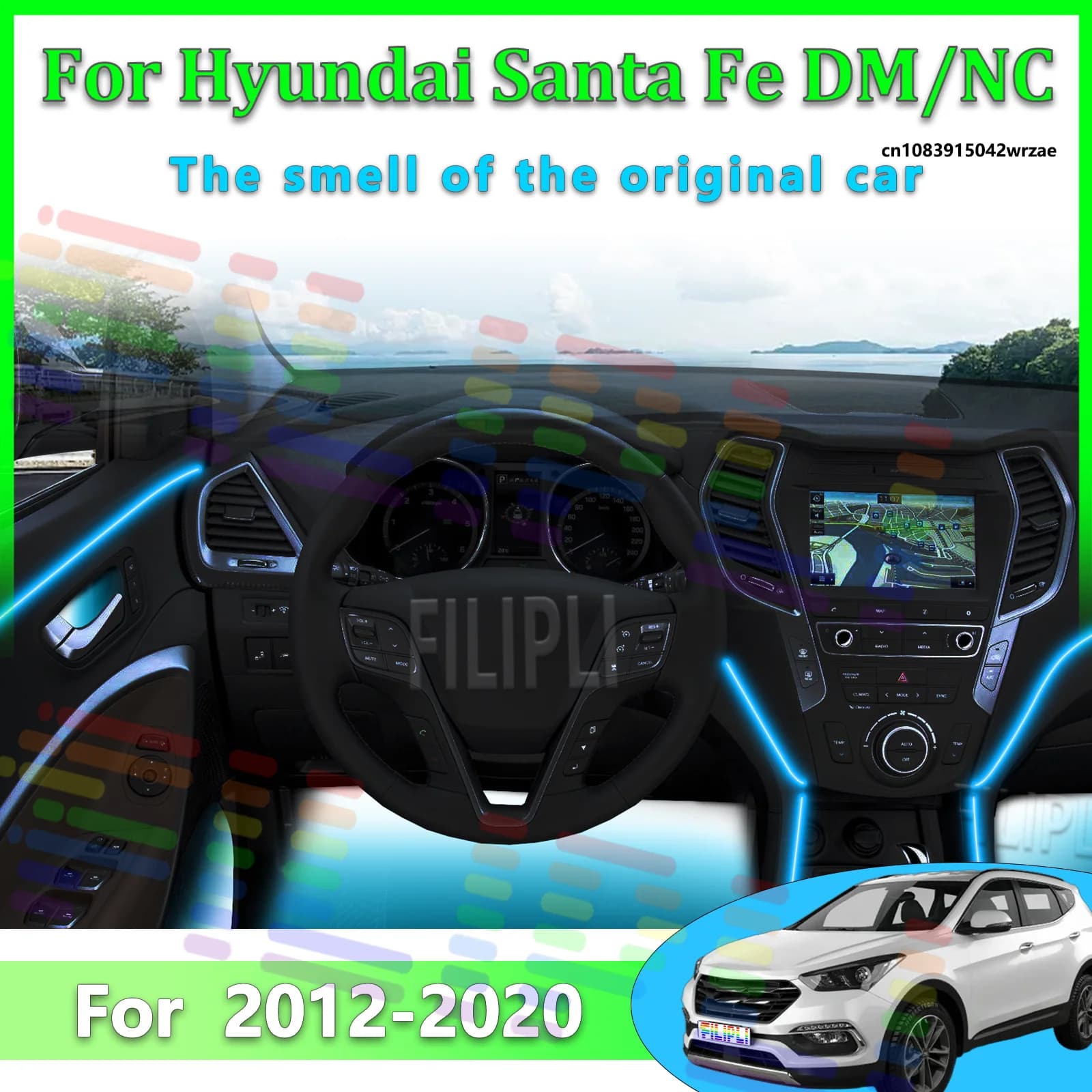 Luci Ambientali LED per Hyundai Santa Fe 2020Y NC, Illuminazione Atmosferica Colorata, Striscia Neon per Interni Auto, Controllo App, 64 Luci RGB