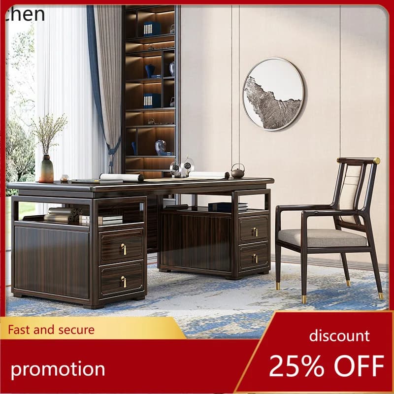 ZML Solid Wood Desk Office Home Large Desk Study and Chair Set Calligraphy Desk