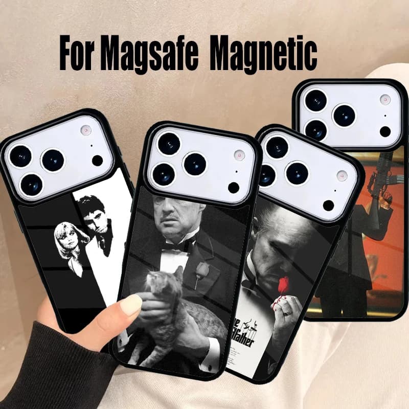 Cover per iPhone The Godfather Scarface per iPhone 17 Air 16e 15 14 13 12 11 Pro Max Plus, Cover Magnetica Wireless Magsafe