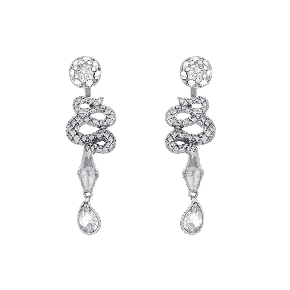 Alloy Rhinestone Stud Earrings Snake Platinum 70x20mm