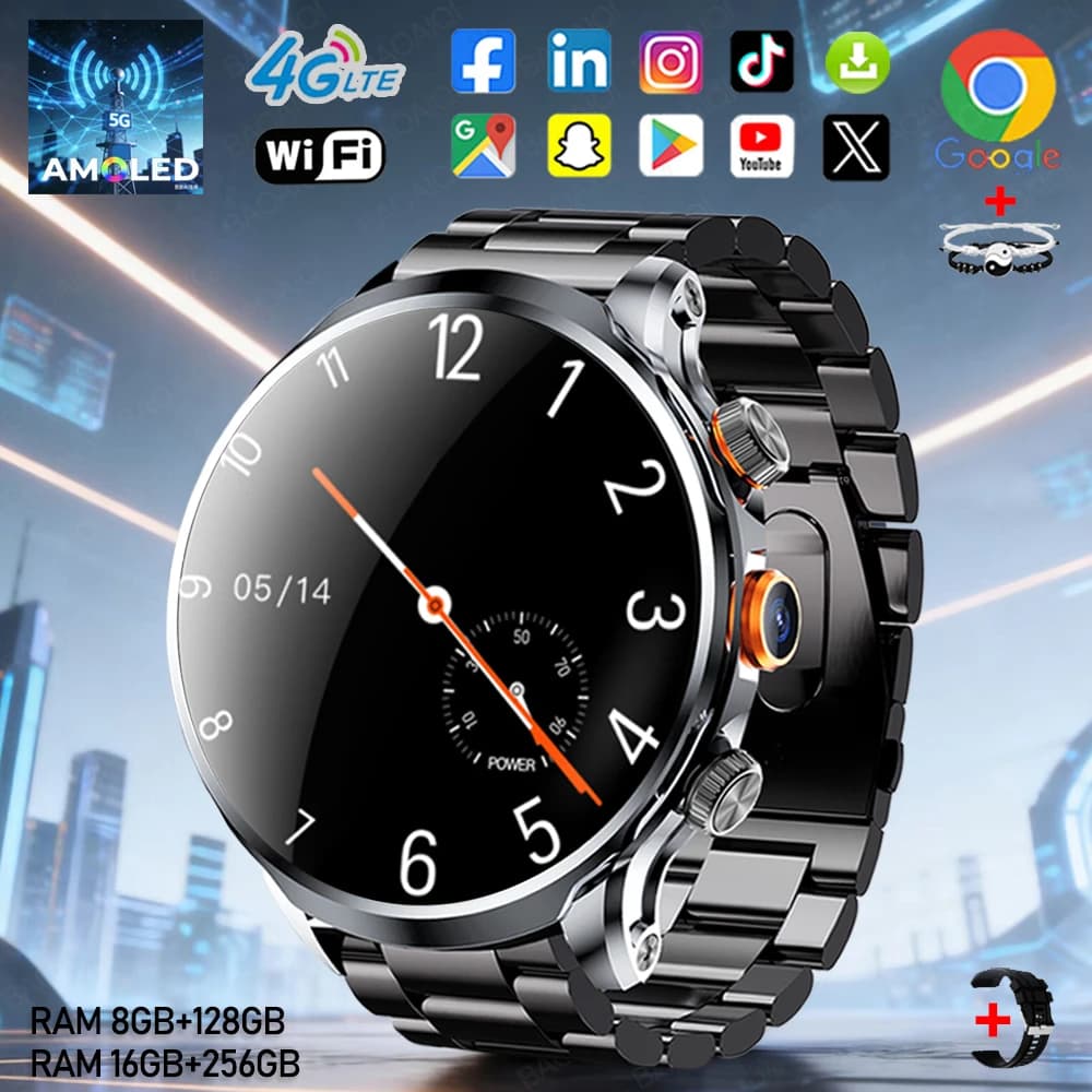 Smartwatch 4G con Schermo AMOLED HD da 1,95 Pollici 680*680, 16GB+256GB RAM, Fotocamera 800W, GPS, NFC, WIFI, Google Play, Android 9.0