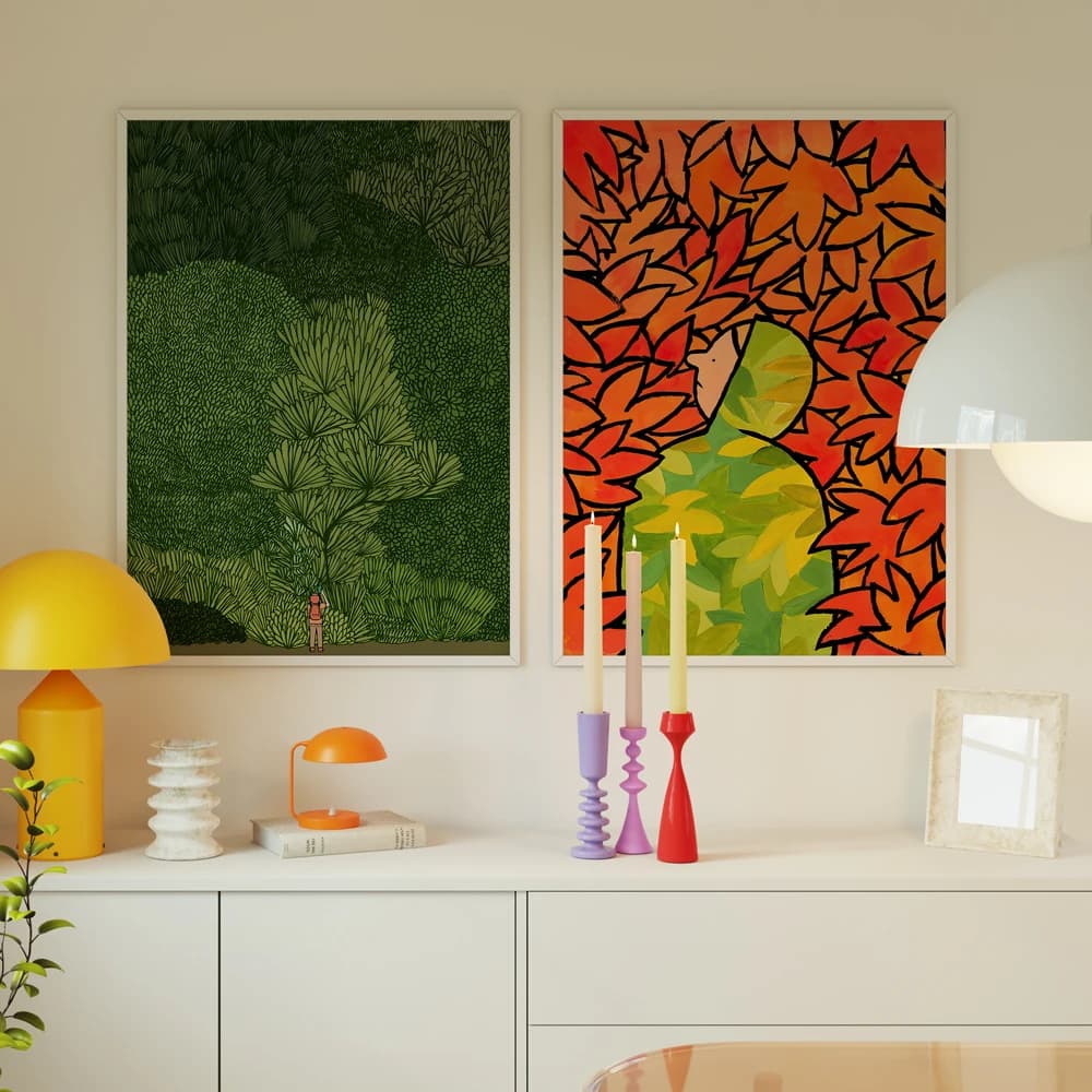Nordic Modern Green Forest Landscape Figures Tree Aesthetic Wall Art Canvas Print Poster Painting Pictures Living Home Decor