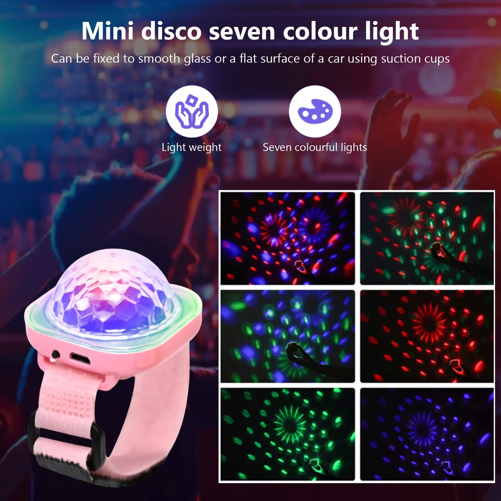Mini Braccialetto USB con Luci Disco Ricaricabili, Luci Stroboscopiche con Controllo Sonoro per Bambini, Illuminazione Atmosferica per KTV