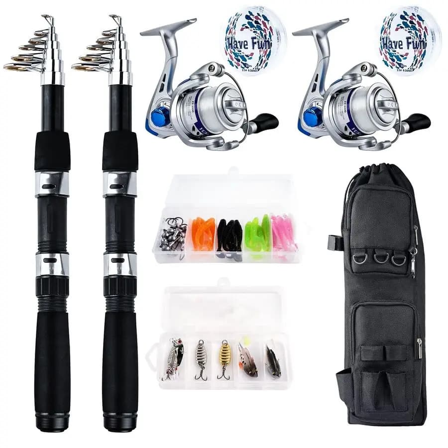 Kit Canna da Pesca e Mulinello 2 Pezzi, Combo Canna da Spinning Pieghevole 2.1m, Accessori Leggeri per Esche e Attrezzatura da Pesca da Viaggio