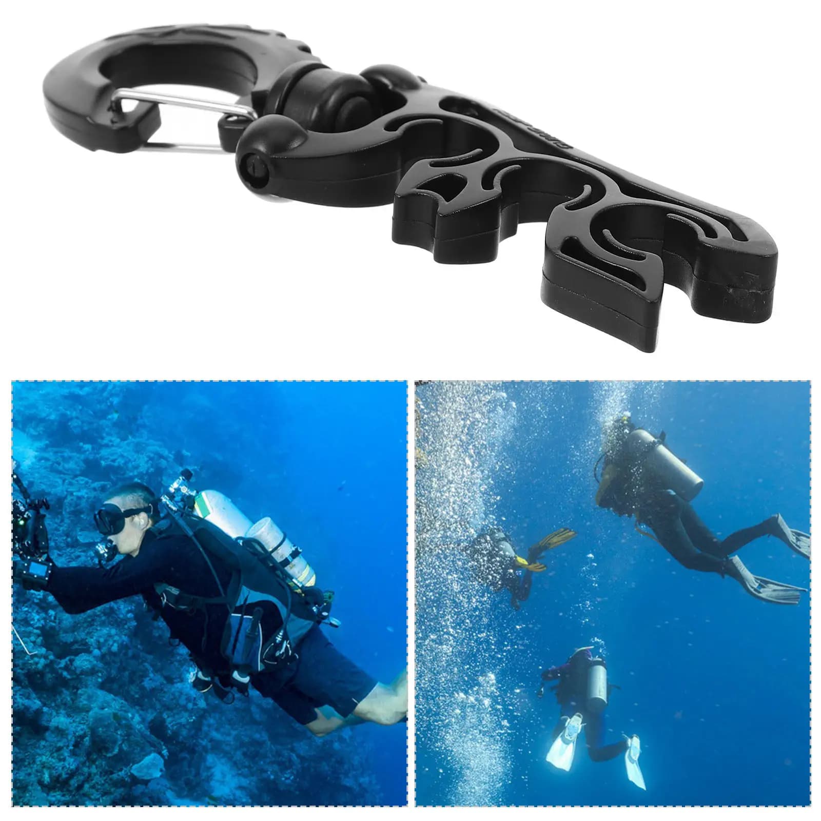 Snorkel hose support for low pressure hose, underwater mask clip, snorkel hose support, scuba diving equipment, water sports