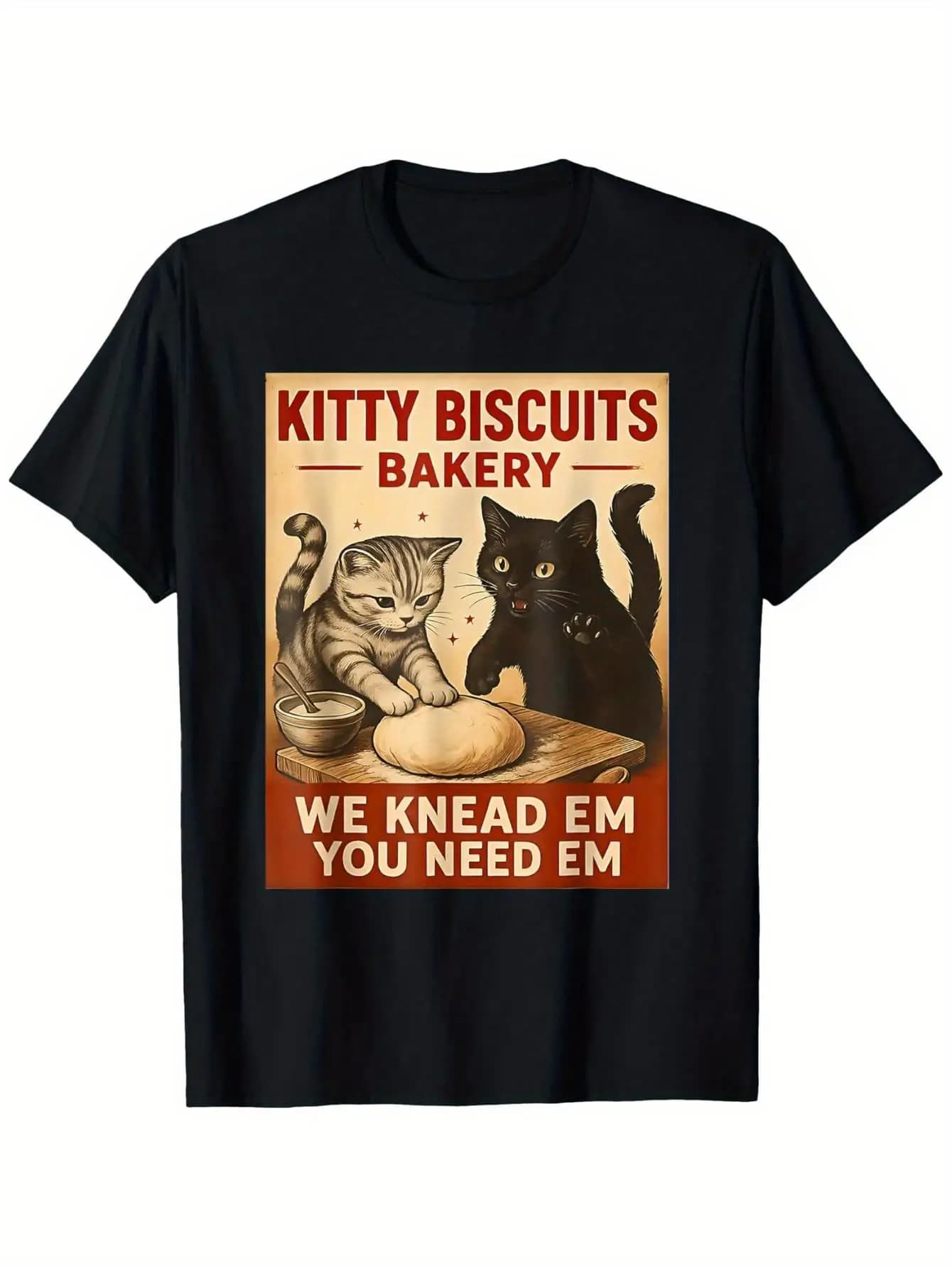 Funny Cat T-Shirt from Kitty Biscuits Bakery - Made of 180G Heavyweight 100%, Featuring a Retro Design with Tabby And Tuxedo