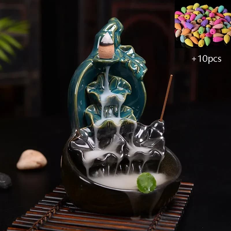 Bruciatore di incenso a cascata di loto con zucca di argilla viola Porta bastoncini Bruciatore di incenso in ceramica Decorazioni per la casa