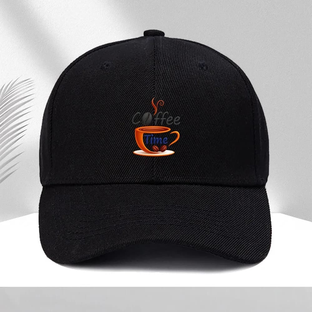 Cappello da camionista in poliestere con stampa Coffee Time Cup and Beans, regolabile per uomo e donna, cappello casual
