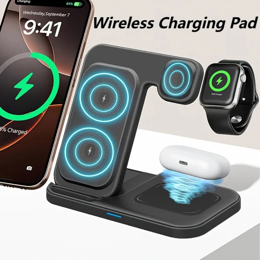 Caricabatterie wireless 3 in 1 Supporto dock di ricarica rapido pieghevole per iPhone 17 16 15 14 13 12 Pro Max iWatch 11~2 Ultra SE AirPods 4 3