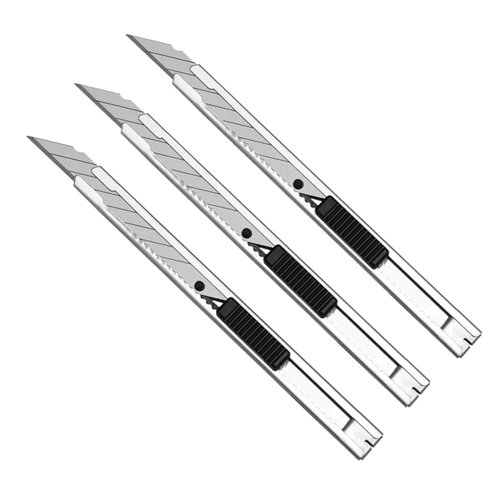 Set di 3 Coltelli Multiuso da 9mm per Tinteggiatura, Adesivi in Carbonio, Decalcomanie, Taglio Vinile, Pellicole per Finestre e Carta da Parati, Angoli 30/60 Gradi, Strumenti Fai-da-te