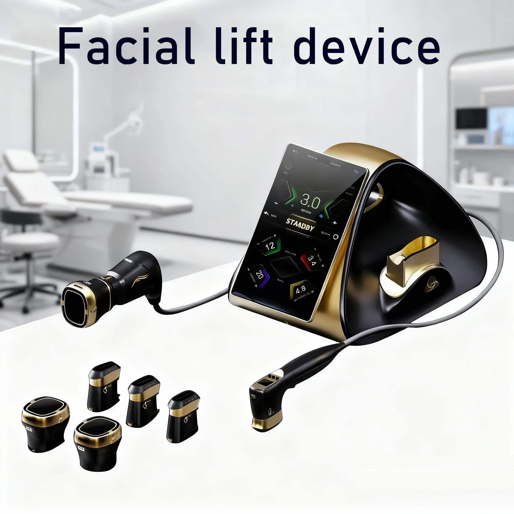 Face lifting device for gacial lifting, firming, collagen activation, whitening, thin lines fading, used in beauty salons