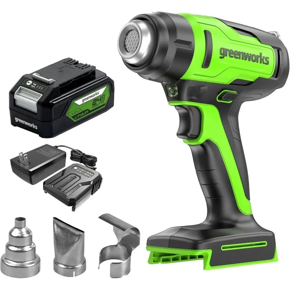 Kit pistola termica a batteria 24V con batteria da 4.0Ah, raggiunge 1000°C ° F/538 ℃ 3 ugelli per uso domestico, garage e all'aperto