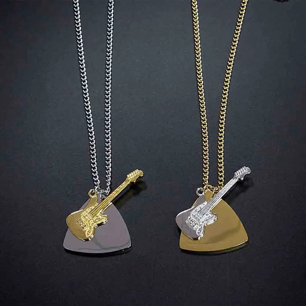 Collana con ciondolo per chitarra e plettro per uomo donna musicista bilanciere in acciaio inossidabile di grado chirurgico ipoallergenico