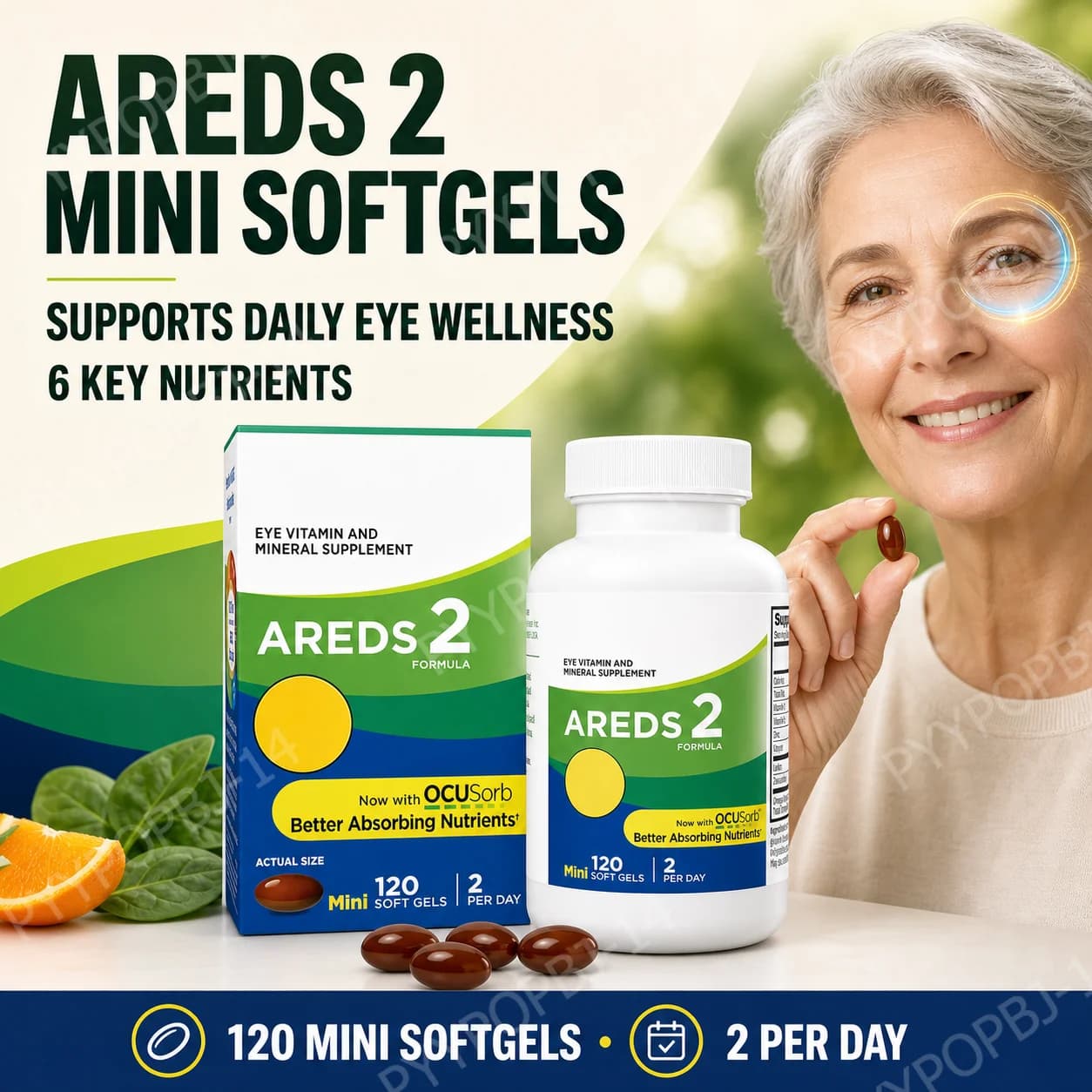 AREDS 2 Eye Vitamin And Mineral Supplement with OCUSorb Lutein Zeaxanthin Antioxidants 120 Capsules for Vision Health